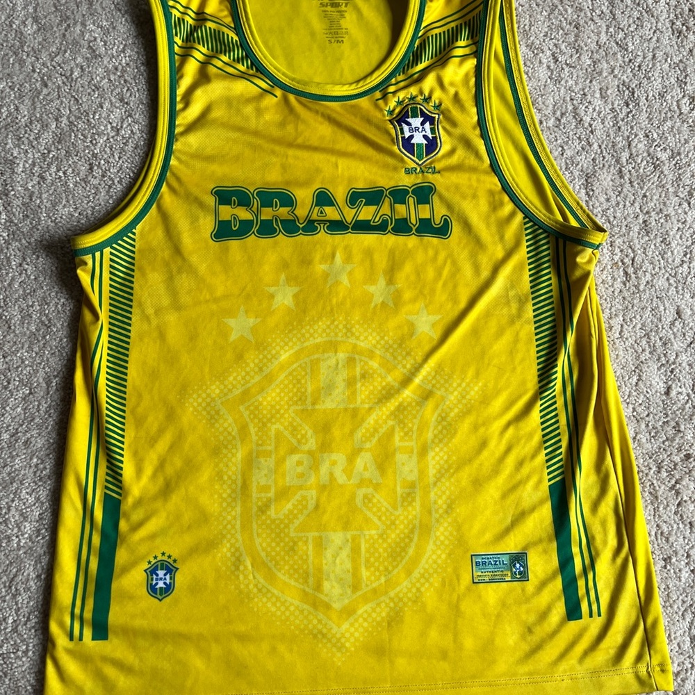 Men’s Yellow Sleeveless Brazil Soccer Jersey